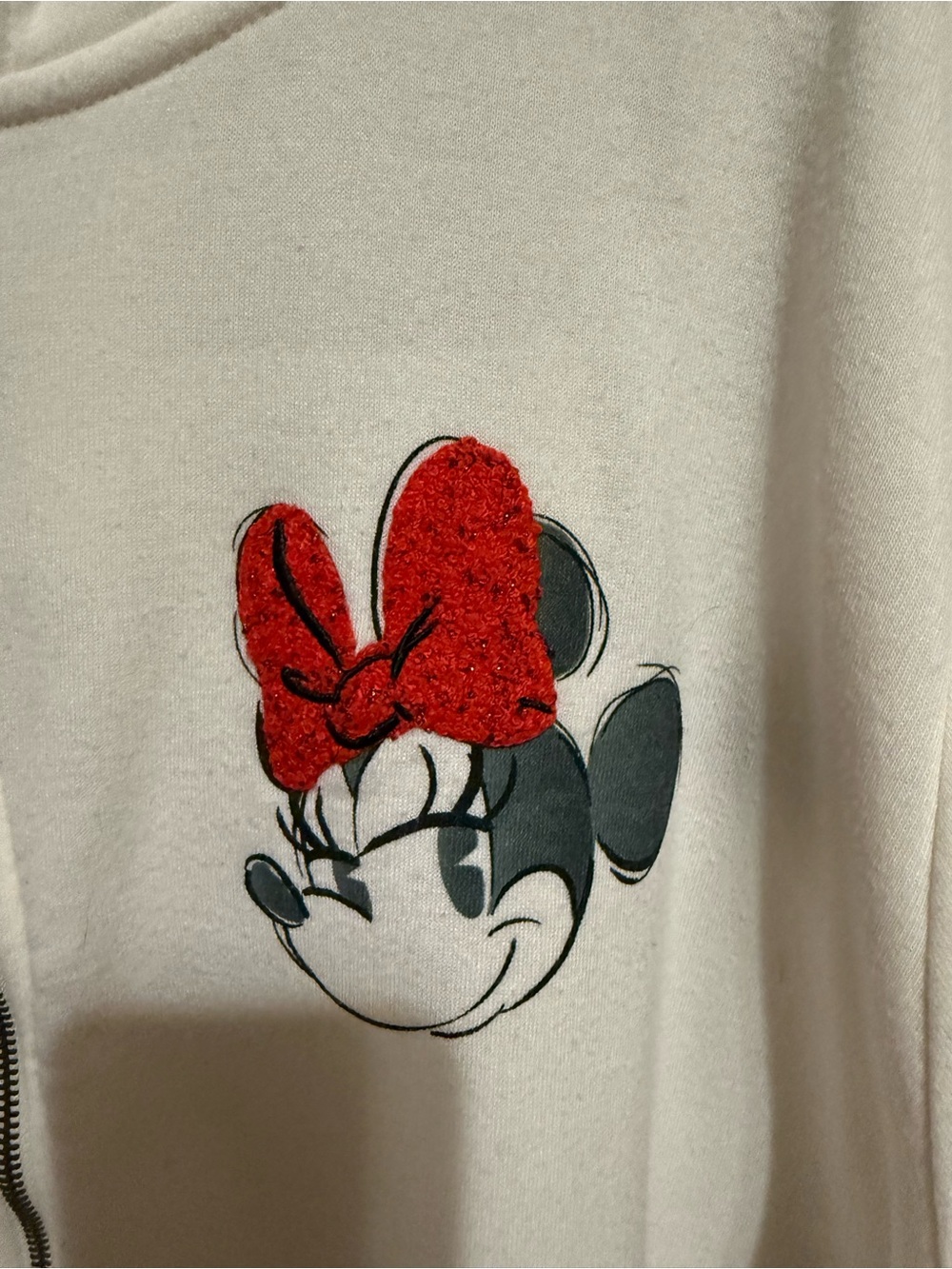 White Women's Minnie Mouse Graphic Sweater with Red Bow